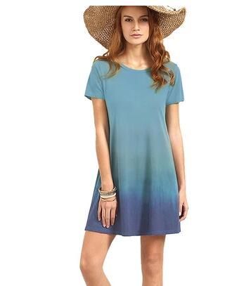 2019 moda mujer camiseta vestido manga corta degradado color vestido verano moda vestidos sueltos dama