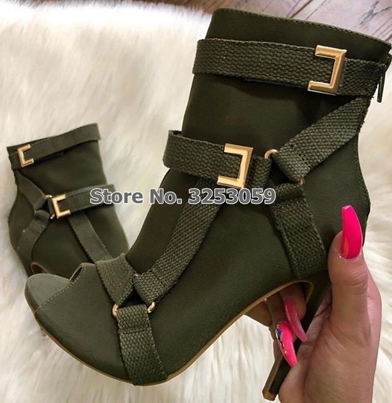army green booties heels