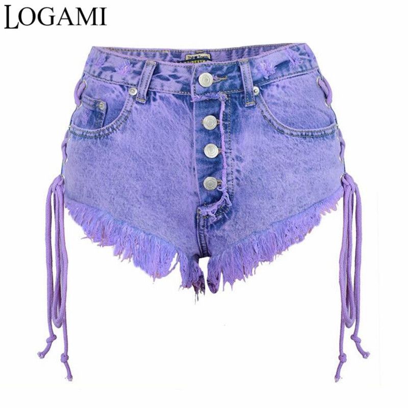 Compre Logami Cintura Alta Mini Jeans Curto Sexy Shorts Mulheres Ambos Os  Lados Tie Denim Shorts Jeans Roxo T4190617 De Linjun04, $166,94 |  Pt.Dhgate.Com