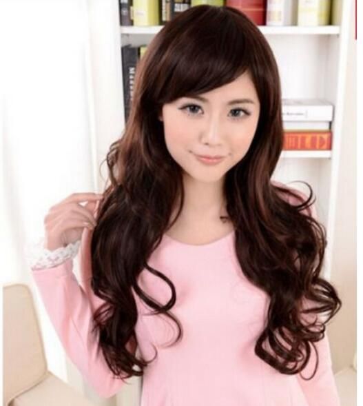Free Shippin New Womens Long Wavy Hair Side Bangs Lady Cosplay