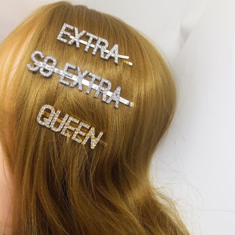 2019 Custom Hair Clips Crystal Word Hairpins Extra Queen So Extra