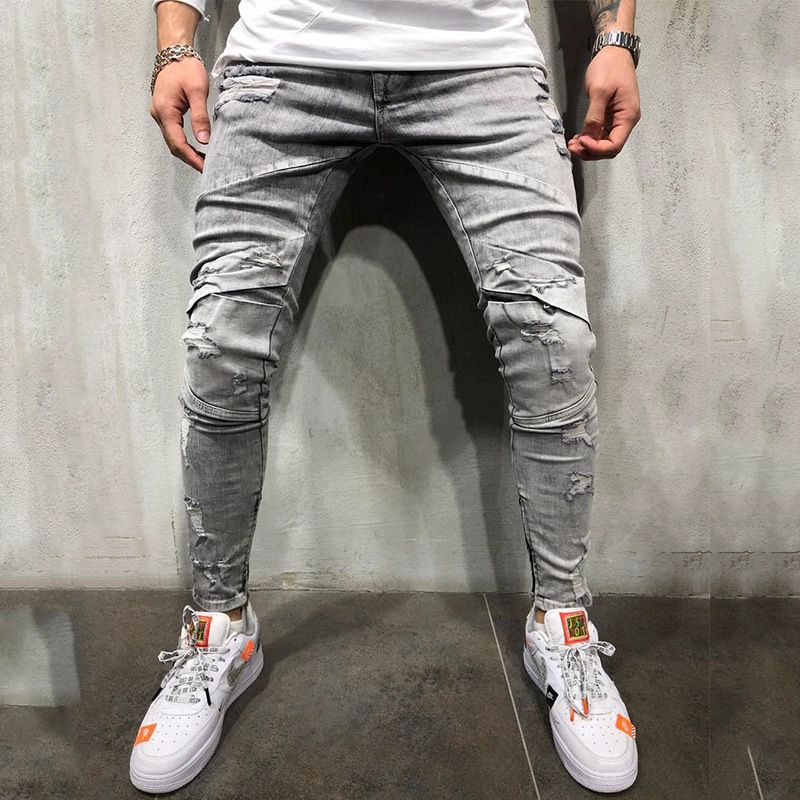 Compra Diseñador Del Mens Casual Jeans Cool Street Style Pantalones Lavados Gris  Claro Largas Y Delgadas Pantalones Vaqueros Para Hombre De Moda Barato |  Entrega Rápida Y Calidad | Es.Dhgate