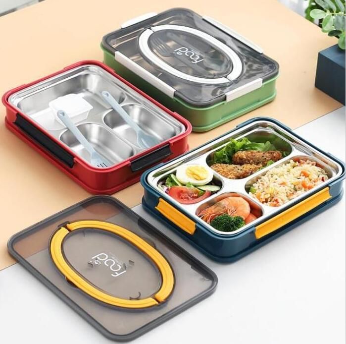 Portable Bento Boxes 4 Grids Lunch Box Stainless Steel Lunch Box 3 Grid ...