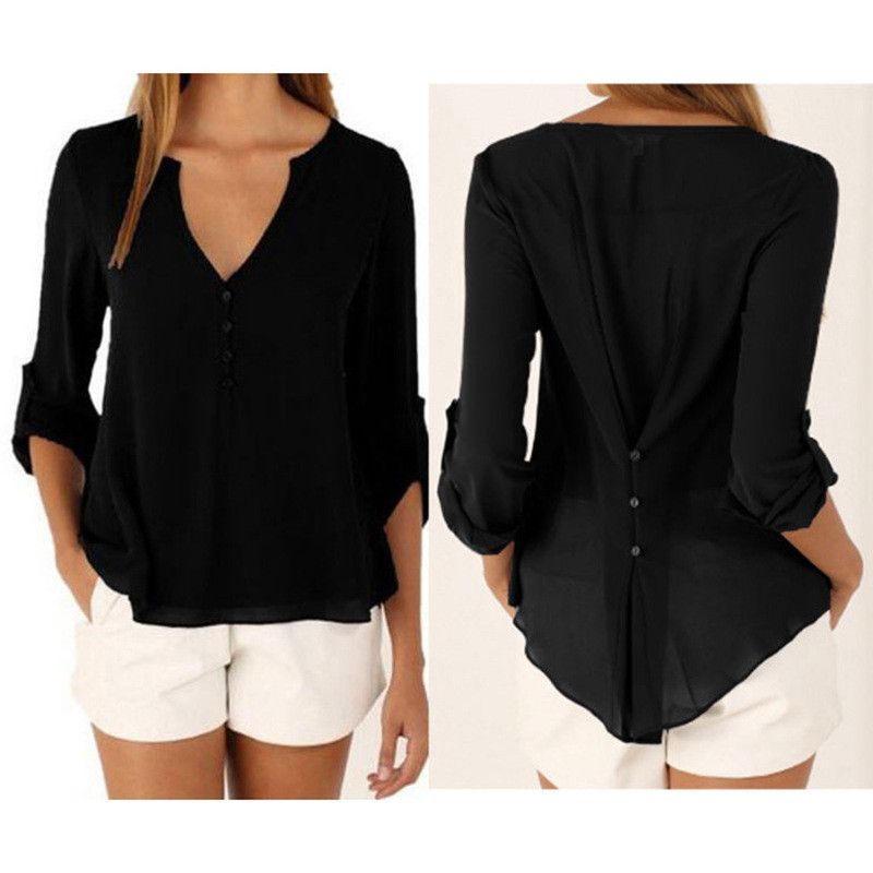 Compra Mujeres Con Cuello En V Camisa Irregular De Manga Larga Suelta  Cintura De Manga Larga Abajo Más Tamaño Blusas Famale Casual Top Barato |  Entrega Rápida Y Calidad | Es.Dhgate