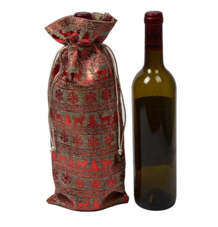 Christmas Decoration Wine Bags Dustproof Wine Bottle Cover Linen