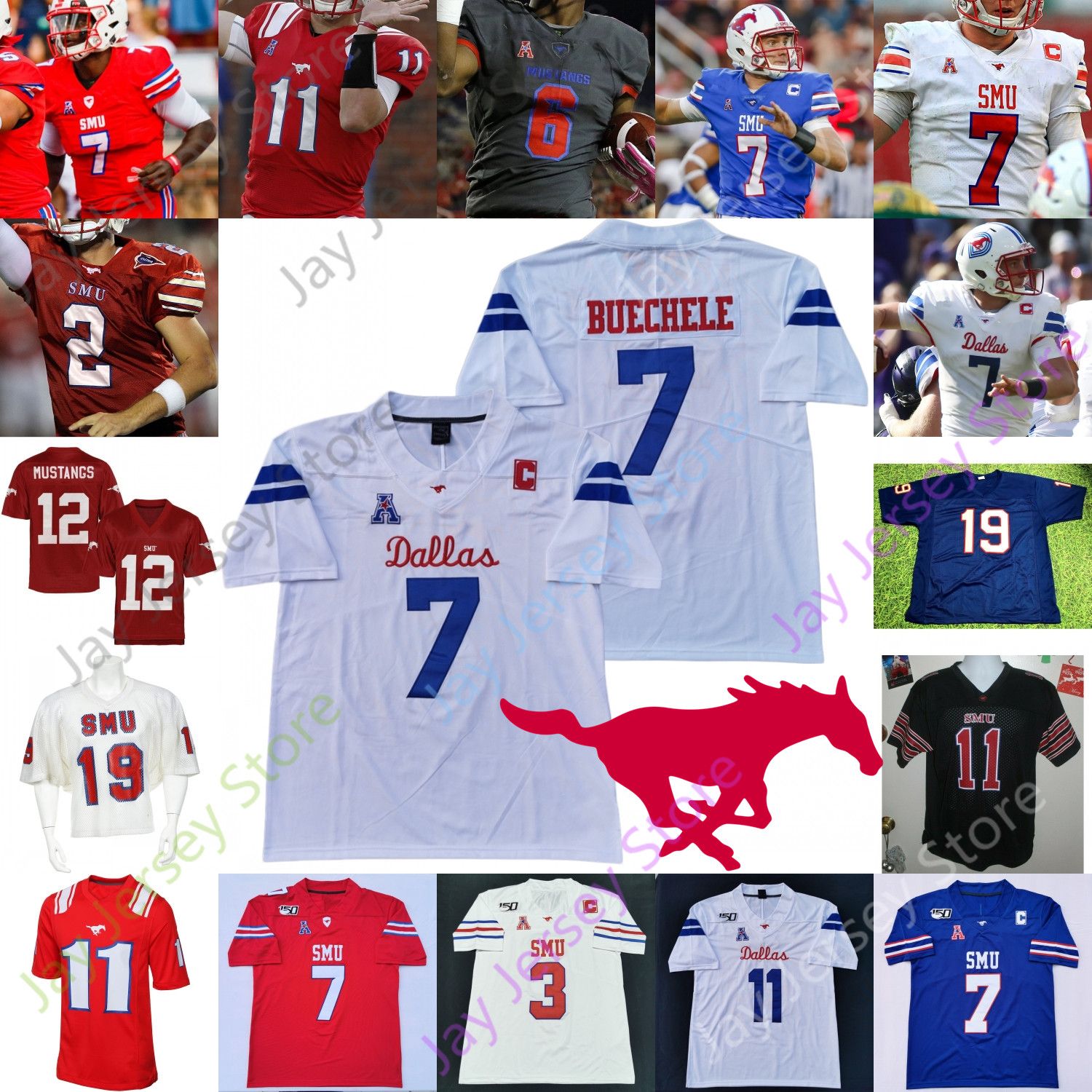 2021 Custom SMU Mustangs Football Jersey NCAA College Shane Buechele