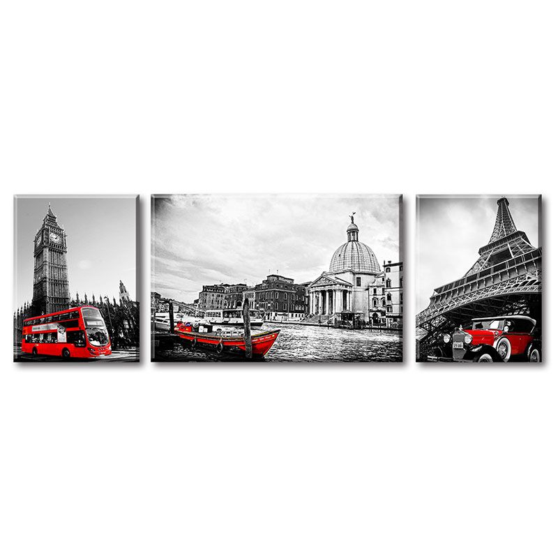 Compre 3 Piezas De Arte Pared De La Lona Negro Blanco Y Rojo Decoracion Paisaje De La Ciudad Cartel Con La Torre Eiffel Waterside Ciudad De Venecia Londres Big Ben A 41 8