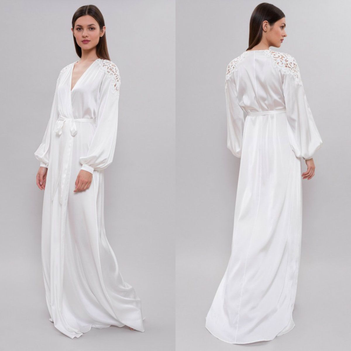 white silk dressing gown