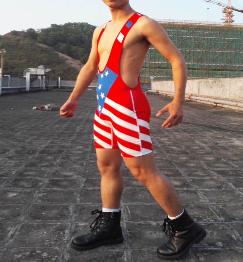 New American Flag Mens Wrestling Singlet Wrestler Leotard Bodywear Gym
