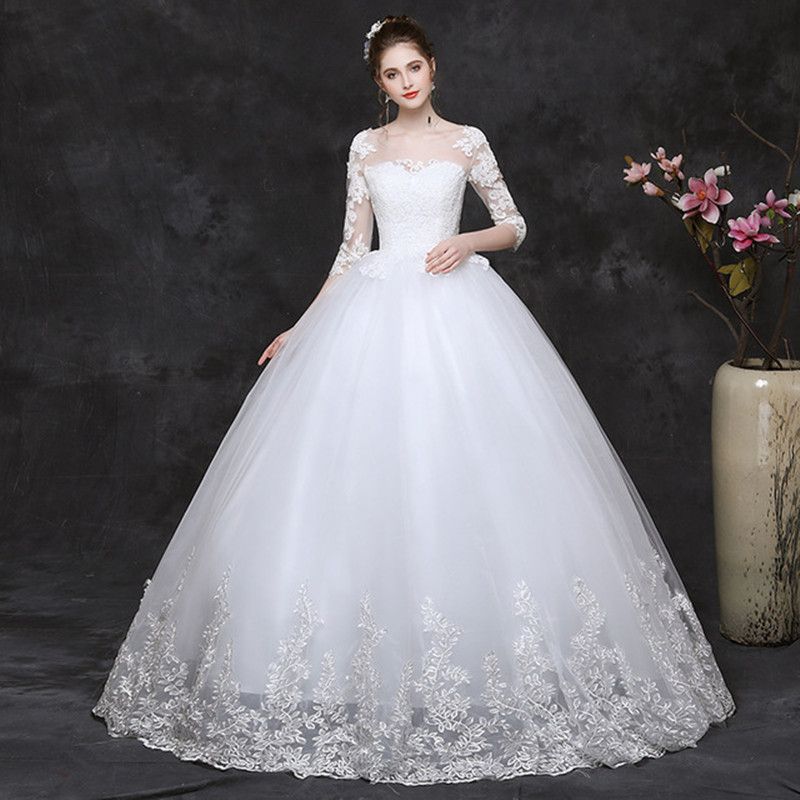 Vestidos De Novia De Tul 3/4 Mangas Vestidos De Novia Con Apliques De Encaje 2020 Matrimonio Palabra De Longitud De Novia Vestido Novia De 103,34 € | DHgate