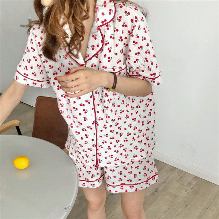 Compra Mujeres Cherry 2 Unids Verano Ropa De Dormir Mujer Solapa Cuello  Bolsillo Tshirts Con Trajes Cortos Mujeres Ropa Interior De Moda Linda  Barato | Entrega Rápida Y Calidad | Es.Dhgate