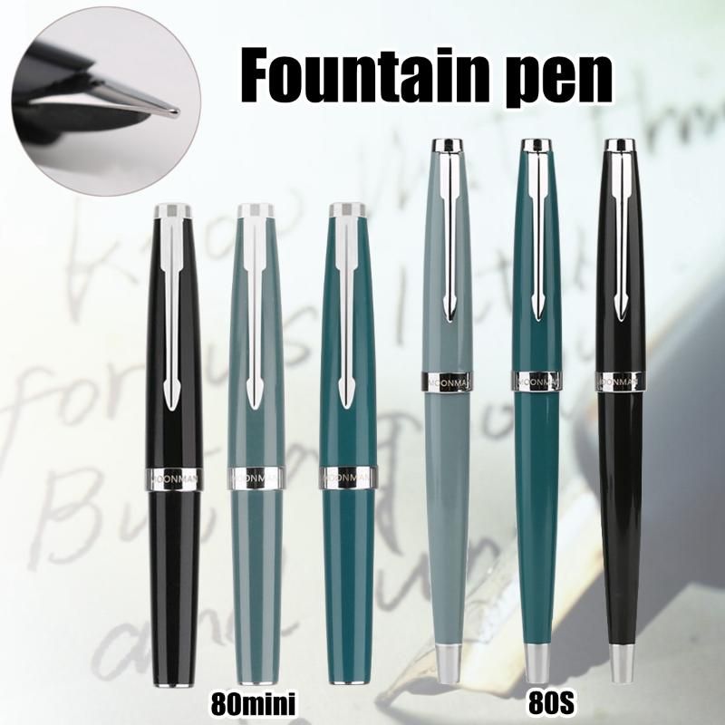 2Pcs MOONMAN 80S+80 Mini Light Blue Fountain Pen F/0.5mm Nib Students Writing #w 