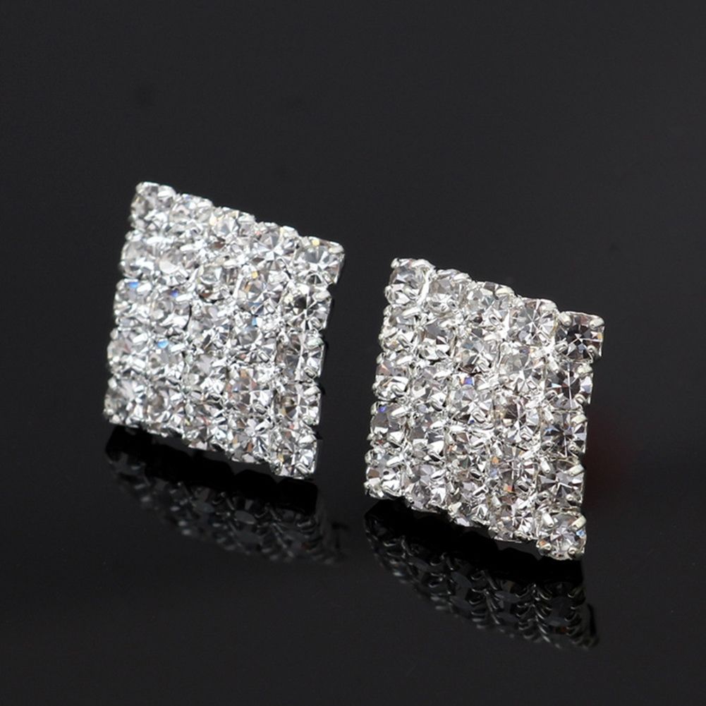 2021 Crystal Rhinestone Square CLIP ON Earrings Stud Mens Womens 925 Tremella Earrings