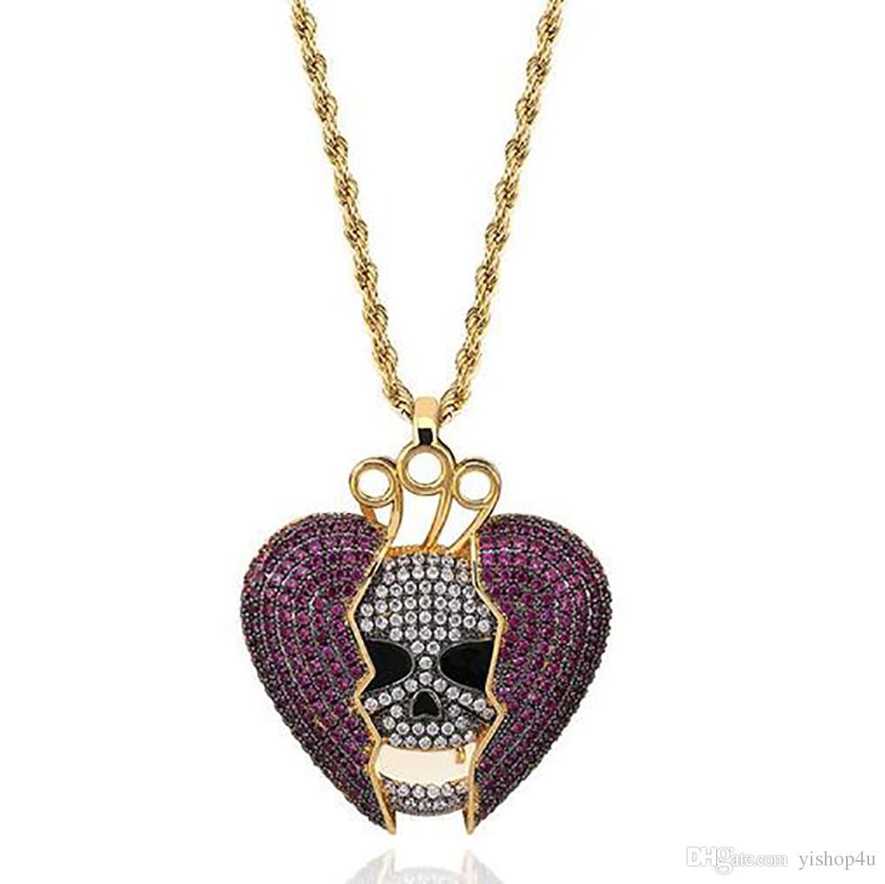 14K Iced Out Skull Skeleton Purple 