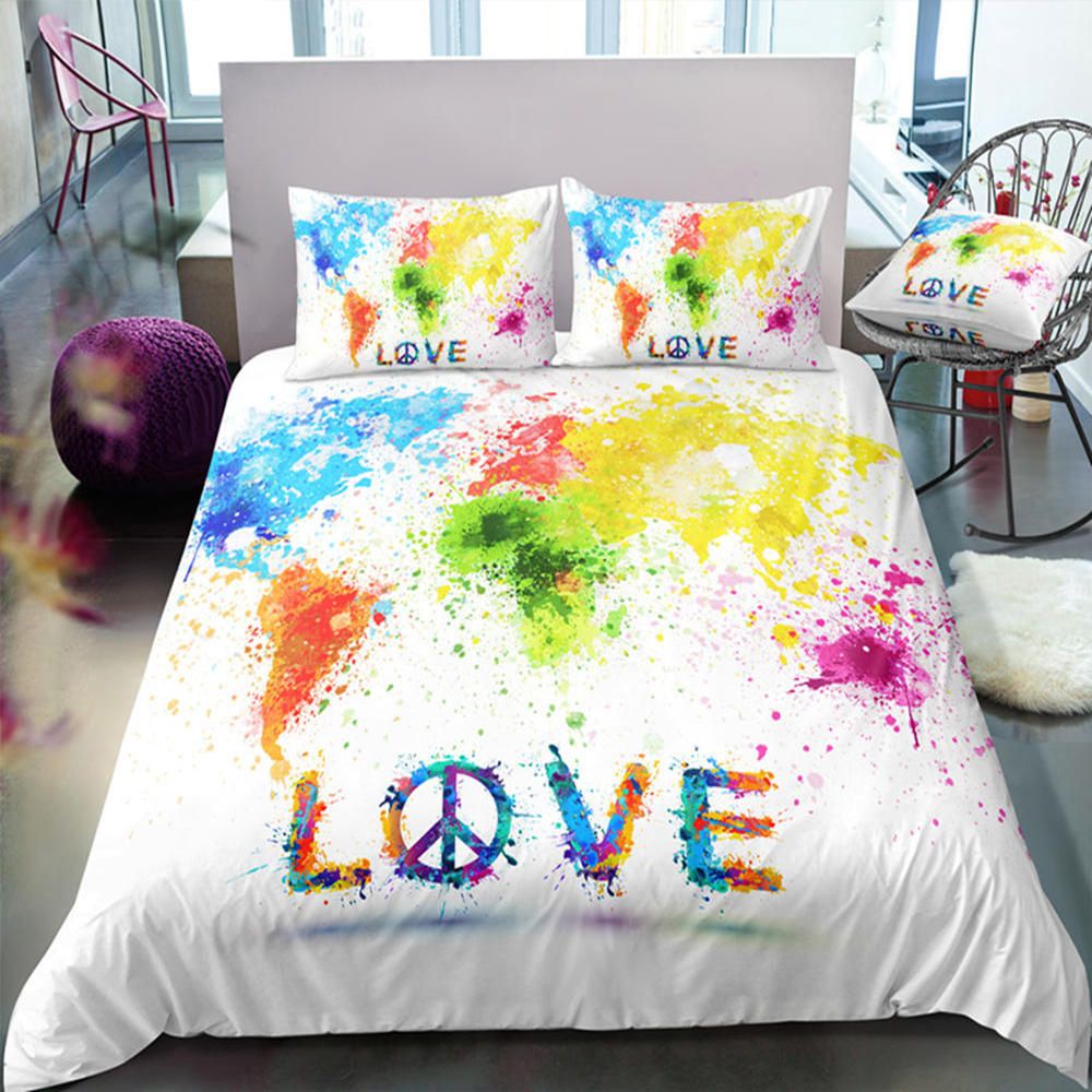 Watercolor Spot Map Bedding Set For Girls Literary Duvet Cover