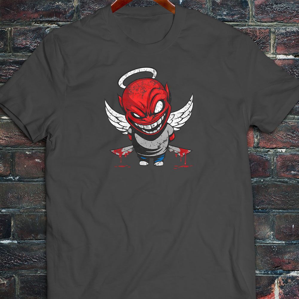 Devil Angel Together Cute Scary Halloween Costume Mens Charcoal Hoodie