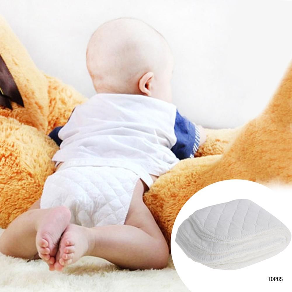10PCS Cotton Cloth Baby Diapers Inserts Liners 3 Layers Reusable Newborn Nappy