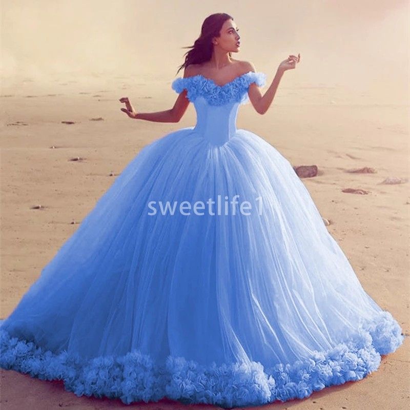 Compra Pink Quinceanera Vestidos Princesa Cenicienta Formal Bola Larga  Bolsa Vestidos De Noche Vestidos Capilla Train Capilla Off Hombro Flor 3D  Barato | Entrega Rápida Y Calidad | Es.Dhgate