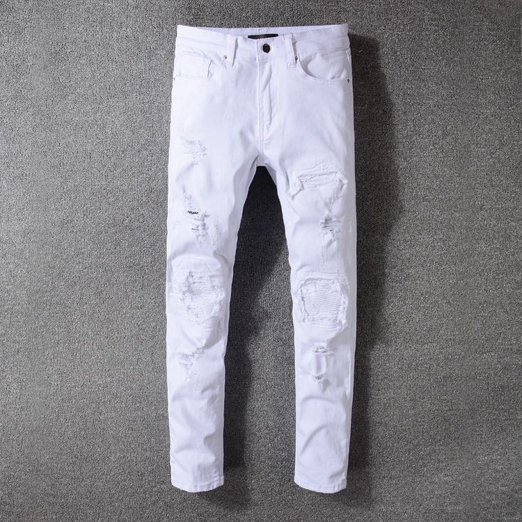 2021 Fashion Men Ripped Long Jeans Causal White Mens Pants Outdoor ...