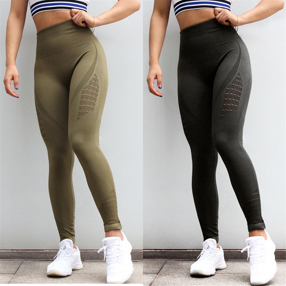 2021 Seamless Yoga Pants Women High Waist Stitching Hollow Sport Pants