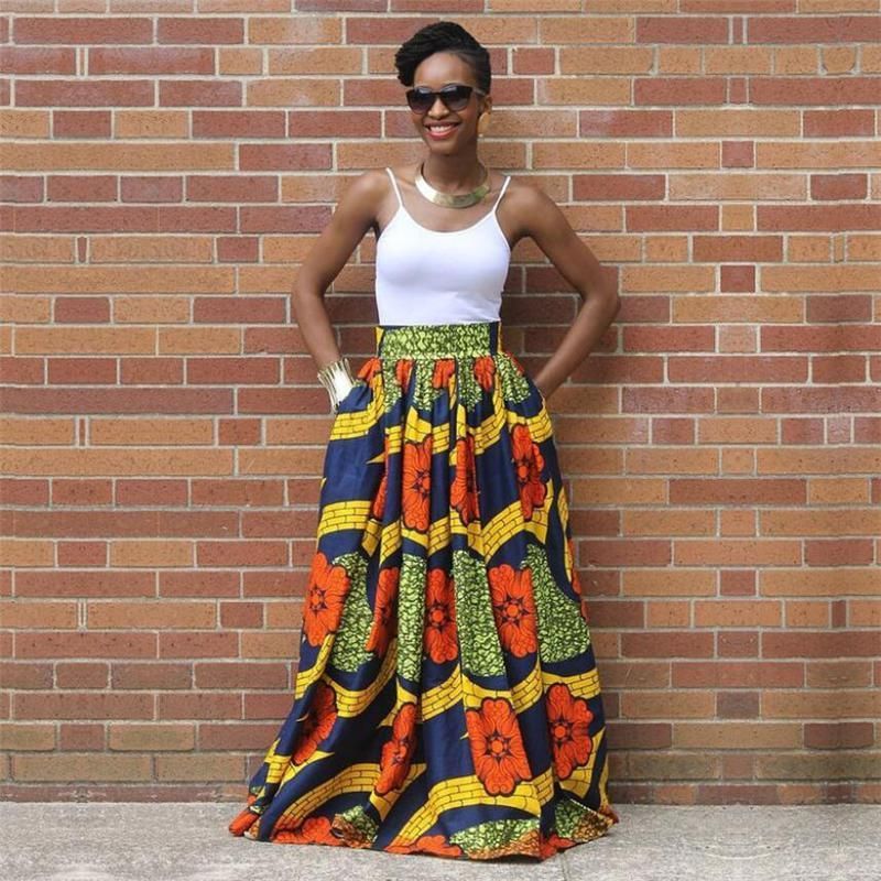 Venta caliente de 2018 mujeres falda larga africana maxi impreso estilo tradicional de África tela