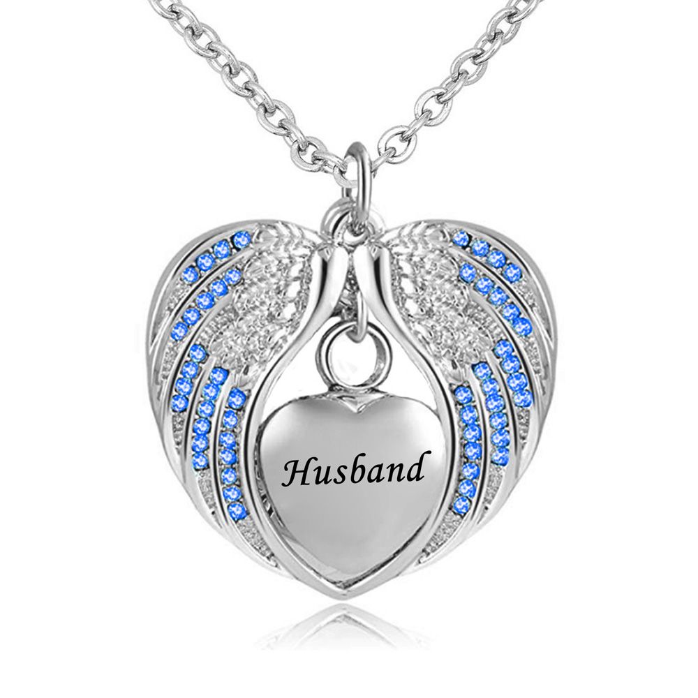 Cremation Jewelry for Ash My Husband Urn Necklace Angel Wing Birthstone Keepsake Memorial Pendant Cremation Jewelry for Ash My Husband Urn Necklace Angel Wing Birthstone Keepsake Memorial Pendant