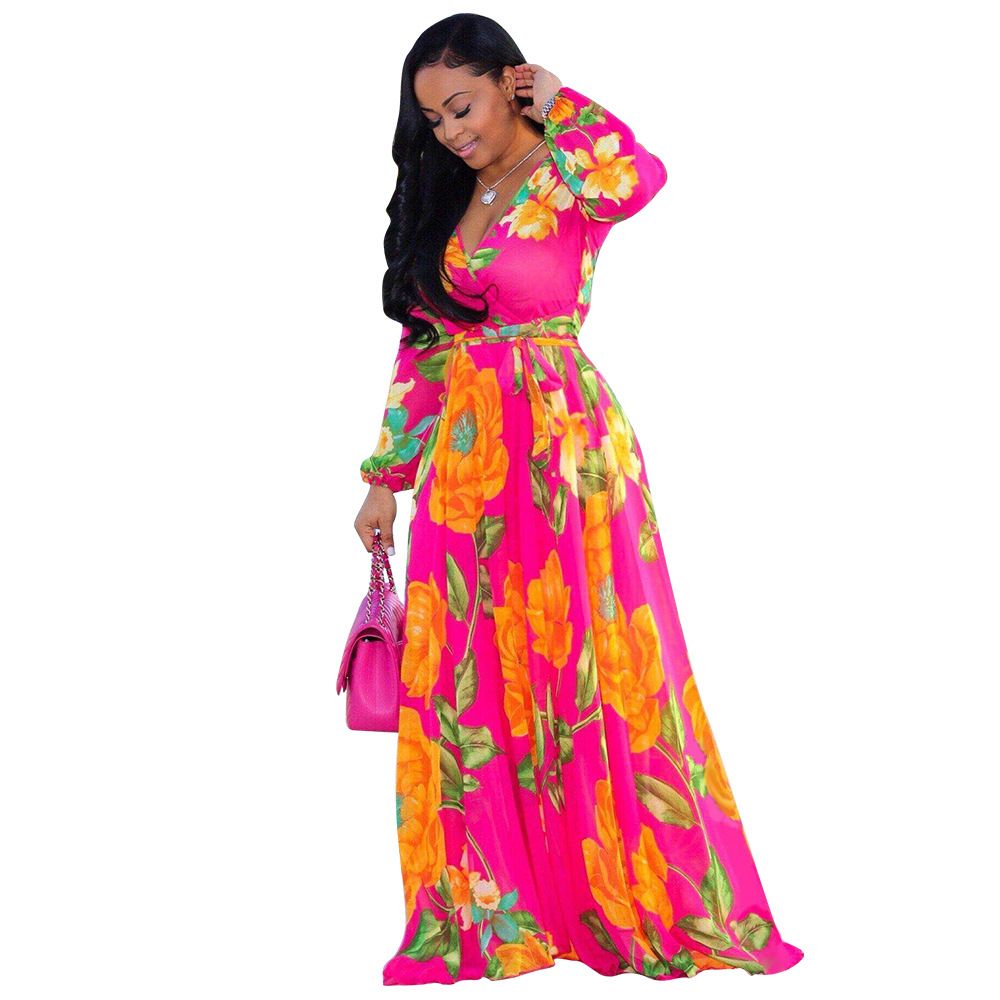 Floral Print Long Maxi Dress Women 