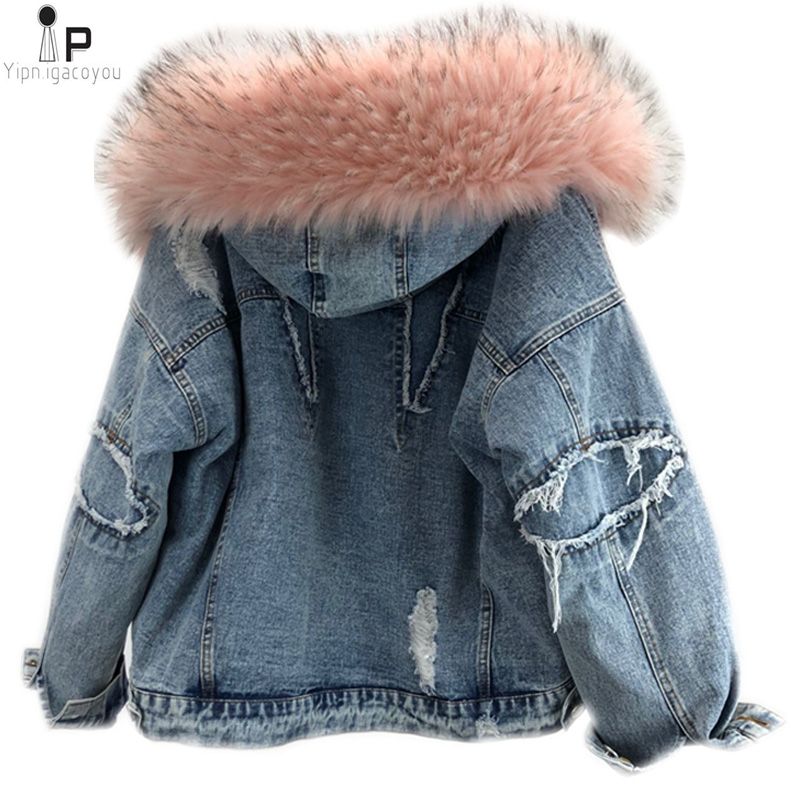 jean jacket with fur hoodie