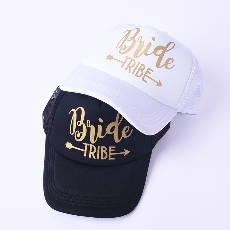 6 Pack Bride Tribe Mesh Trucker Hat Snapback Cap with Adjustable Strap for Bridal Bachelorette Party Black and White