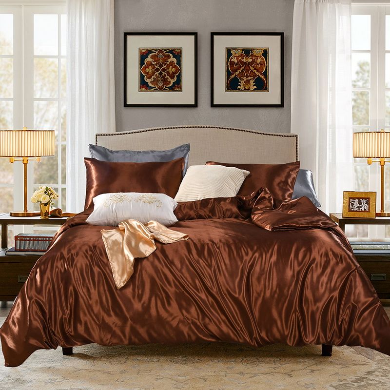 Luxury 2019 Sale Coffee Silk Imitation Duvet Cover Set Home