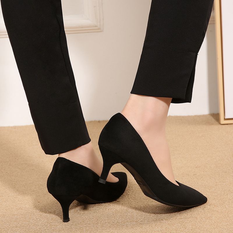 Point Work Shoes Girl Black French Girl High Heels Web Celebrity Medium Heel Career Interview Dress Shoes Soft Sole From Y 67 34 Dhgate Com