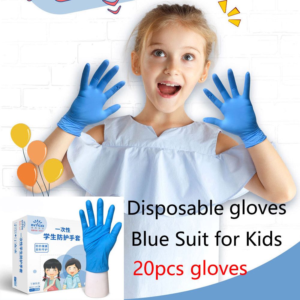 20pcs / caja de de látex azul Niños Universal guantes impermeables antideslizantes guantes de nitrilo