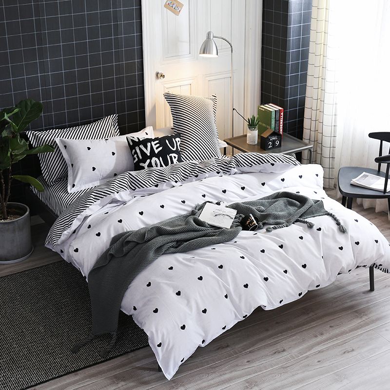 Home Textile Love Simple White Bedding Sets Kid Teen Boys Duvet