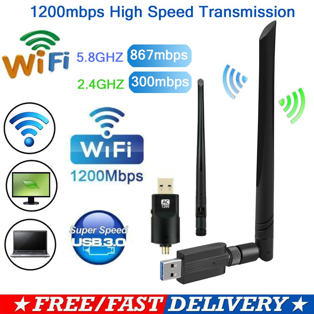 1200Mbps Dual Band 2.4GHz 5GHz Wireless USB 3.0 WiFi Adapter w//Antenna 802.11AC