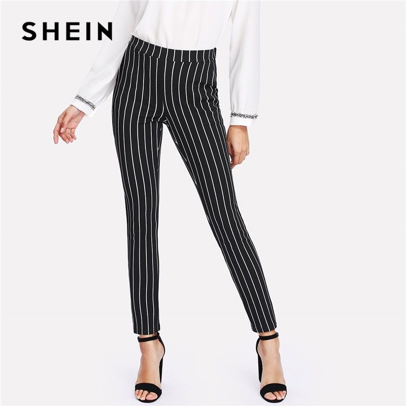 Pantaloni Skinny A Righe Verticali SHEIN Pantaloni Donna Longuette In Stile  Elastico OL Pantaloni Da Lavoro 2018 Pantaloni Lunghi A Matita A Vita Alta  Da 39,28 € | DHgate Italy