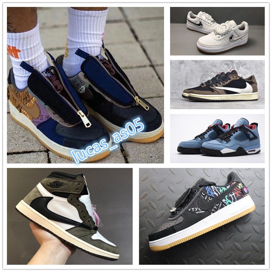 Compra Travis Scott NIKE Air Force 1 LOW AF1 AIR JORDAN 1 Aj6 Wild West  Dedo Del Pie De La Cremallera De Oro Zapatos Casuales Houston Oilers  Policromo Medio Oliva Zapatilla De