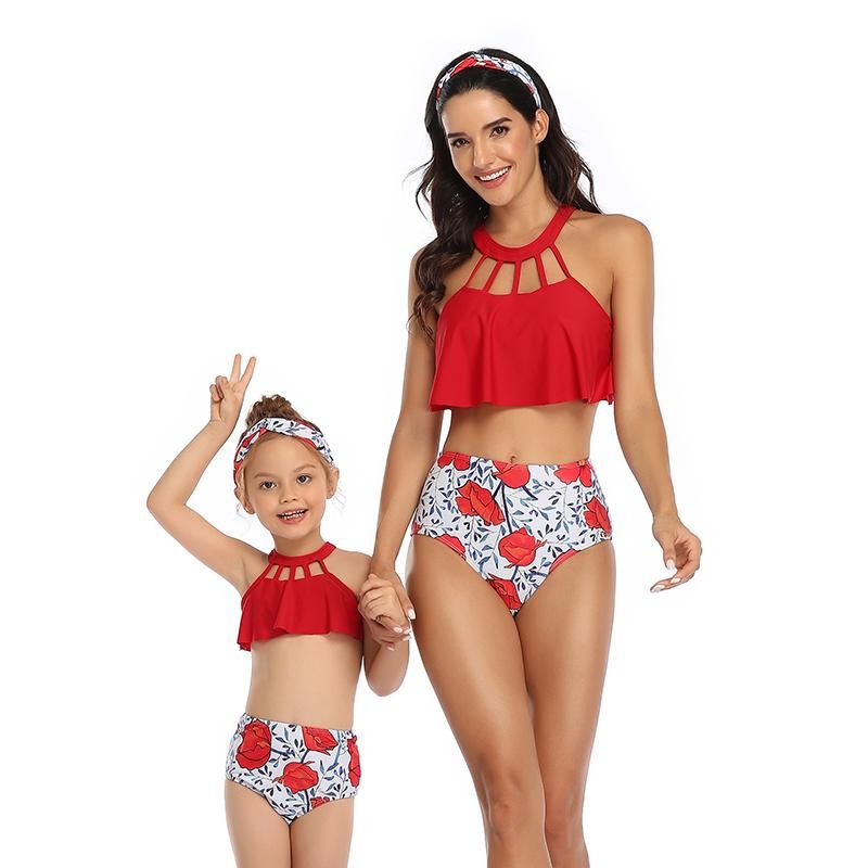 UK Hot Mother Daughter Family Matching Bikini Swimsuit Womens Men Kids Swimwear