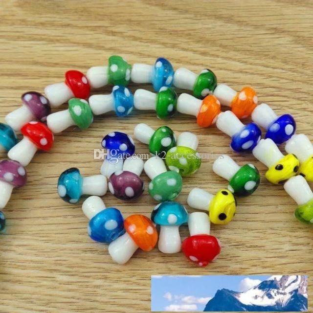 Wholesale 20pcs Mushroom Lampwork Glass Dangle European Bracelet Charm Bead D373 
