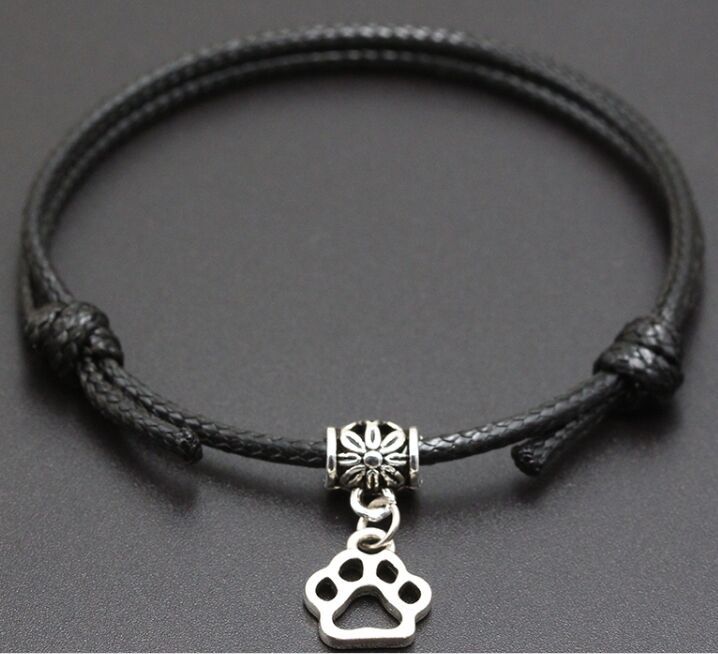 Greyhound Sterling Silver Charm on Black Cord Leather Bracelet