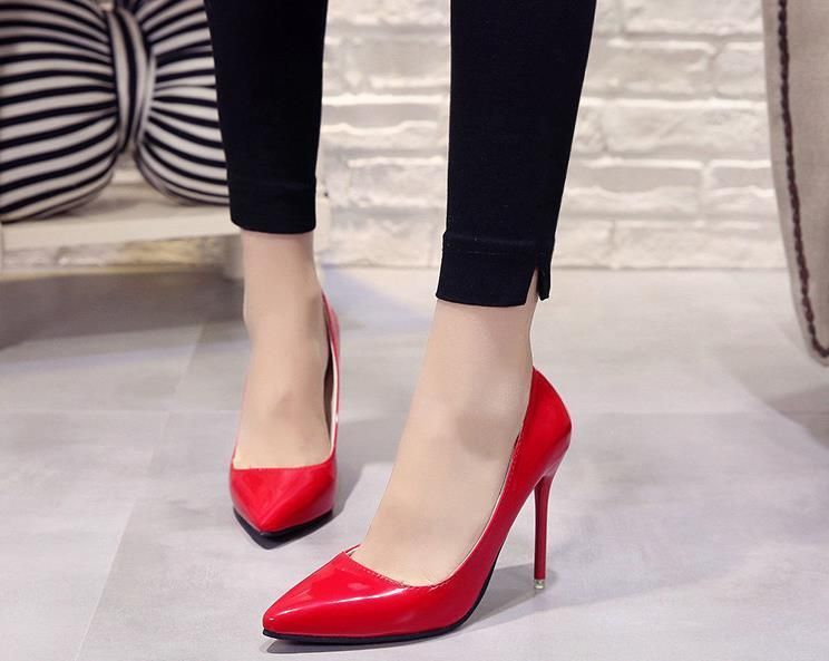 Plus SZ Womens Pointed Toe Patent Leather Pumps High Heels OL Wedding Work Shoes