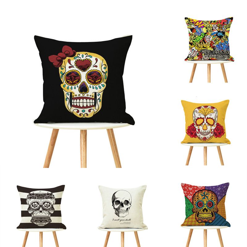 Custom Pillow Covers Skull Series Linen Cushion Covers 9 Design