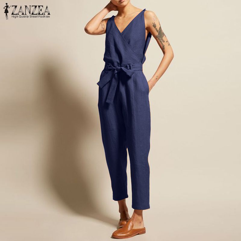 v neck linen jumpsuit