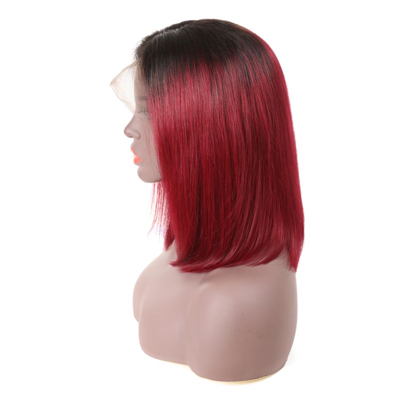 Red Human Hair Lace Wigs Ombre Short Bobo Style Glueless Virgin