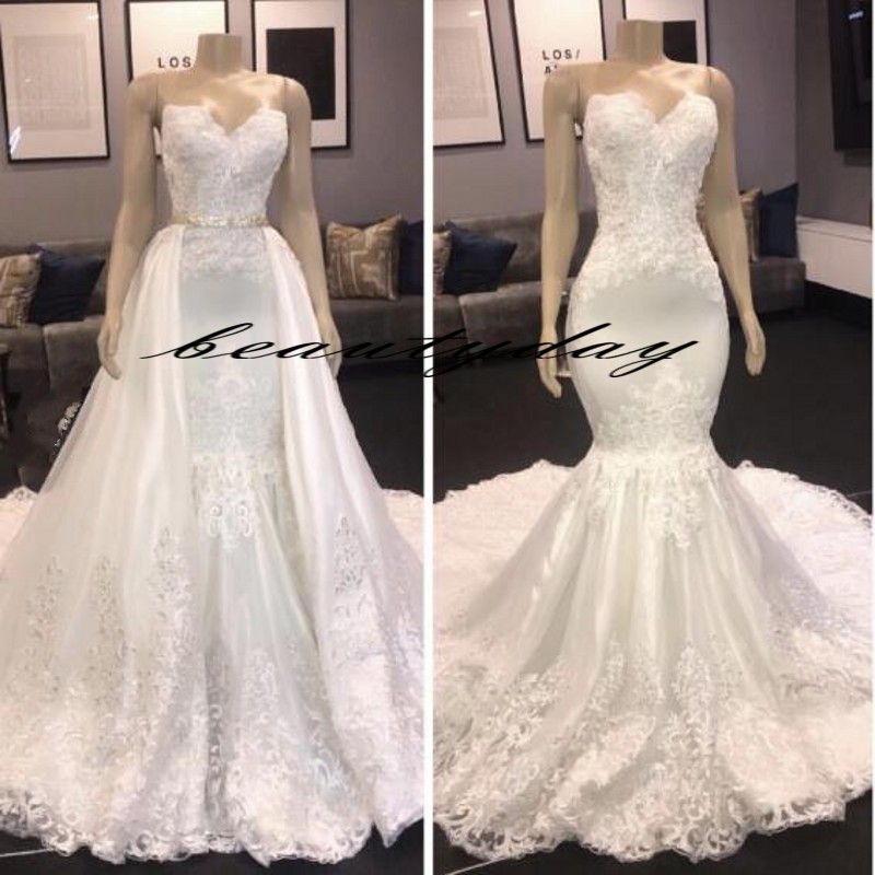 2019 Vintage Mermaid Wedding Dresses Beach Overskirts Wedding