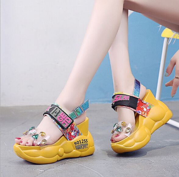 tambor Ellos motor Del alto talón de los zapatos de las mujeres del verano nuevas sandalias  coreanas esponja hembra