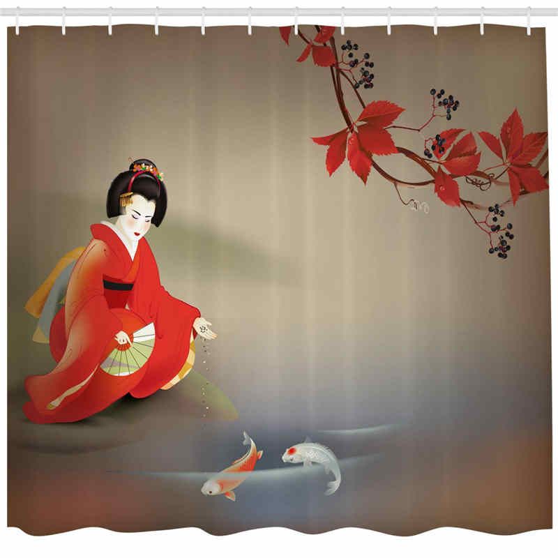2020 Koi Fish Shower Curtain By Geisha Feeding Sacred Beast Autumn Time Asian Culture Eastern Vibes Oriental Fabric Bathroom Decor Set From Ptdiy 21 36 Dhgate Com