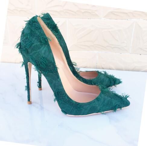 green pointed heels