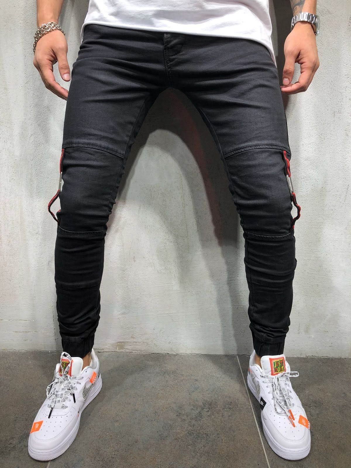 Compra Primavera Vaqueros Para Hombre De La Ropa Del Verano Negro Rayado  Rojo Del Lápiz De Los Pantalones Del Ajustado De Hiphop Harajuku Pantalones  Barato | Entrega Rápida Y Calidad | Es.Dhgate