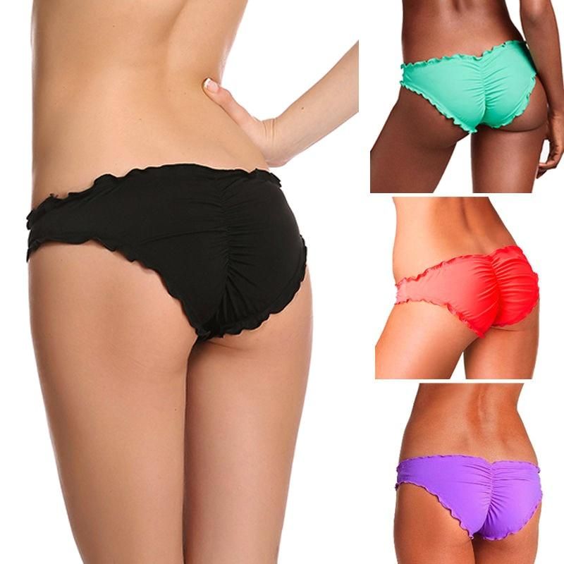 black scrunch bikini bottoms