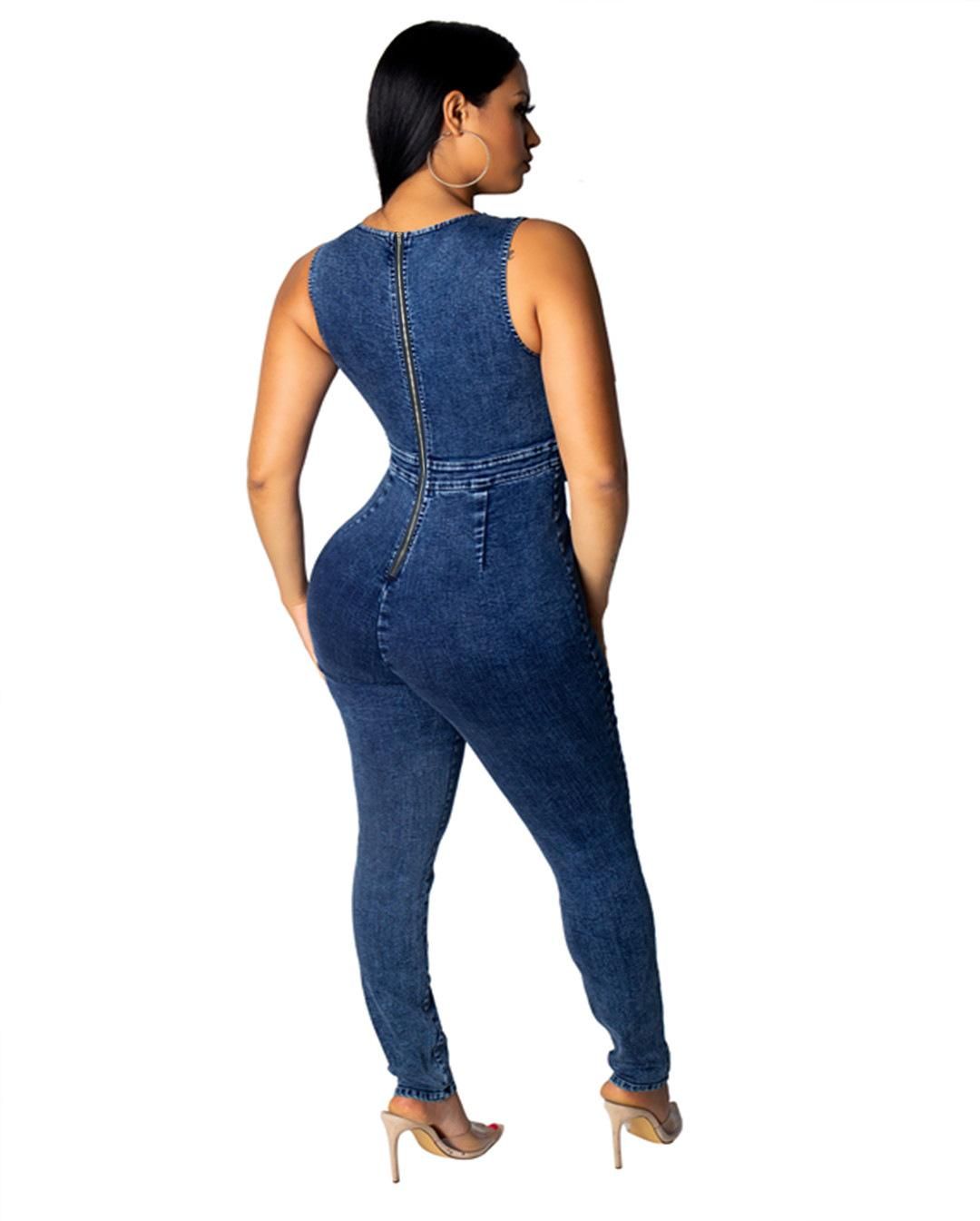 denim jumpsuit zip